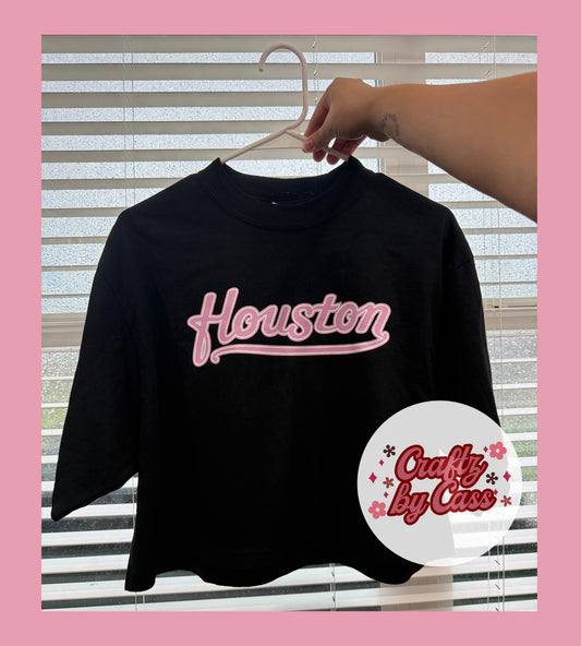 Pink Houston- Over Sized Heavy Weight Crop Tee